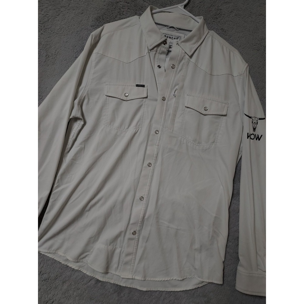 Poncho Men’s Long Sleeve Casual Button-Down Shirt in Off-White
